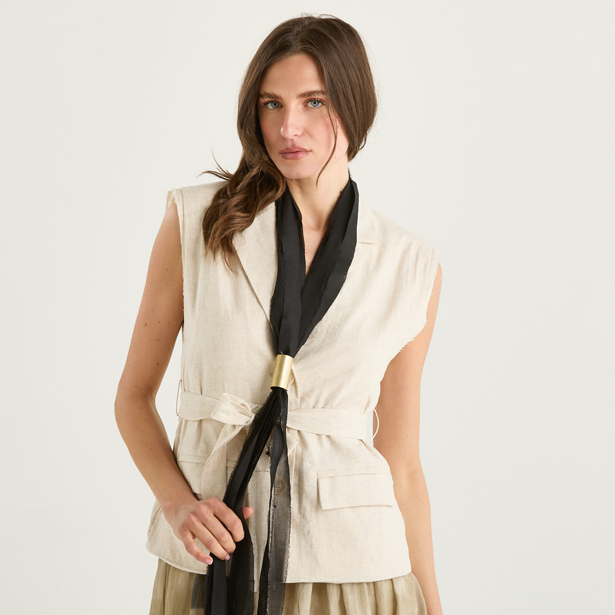 Souvenir abito smanicato in fantasia beige