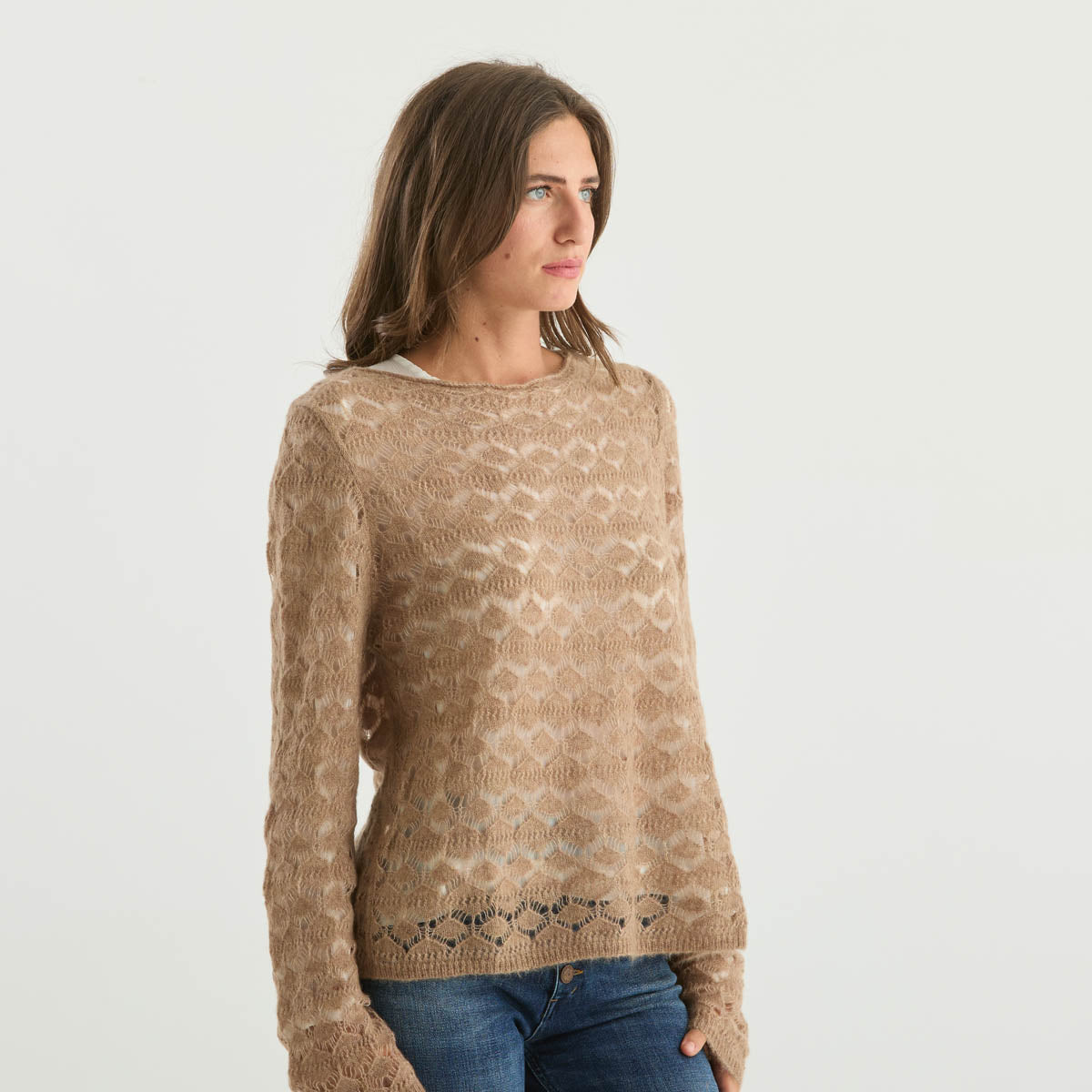 Solotre maglione morbido traforato beige