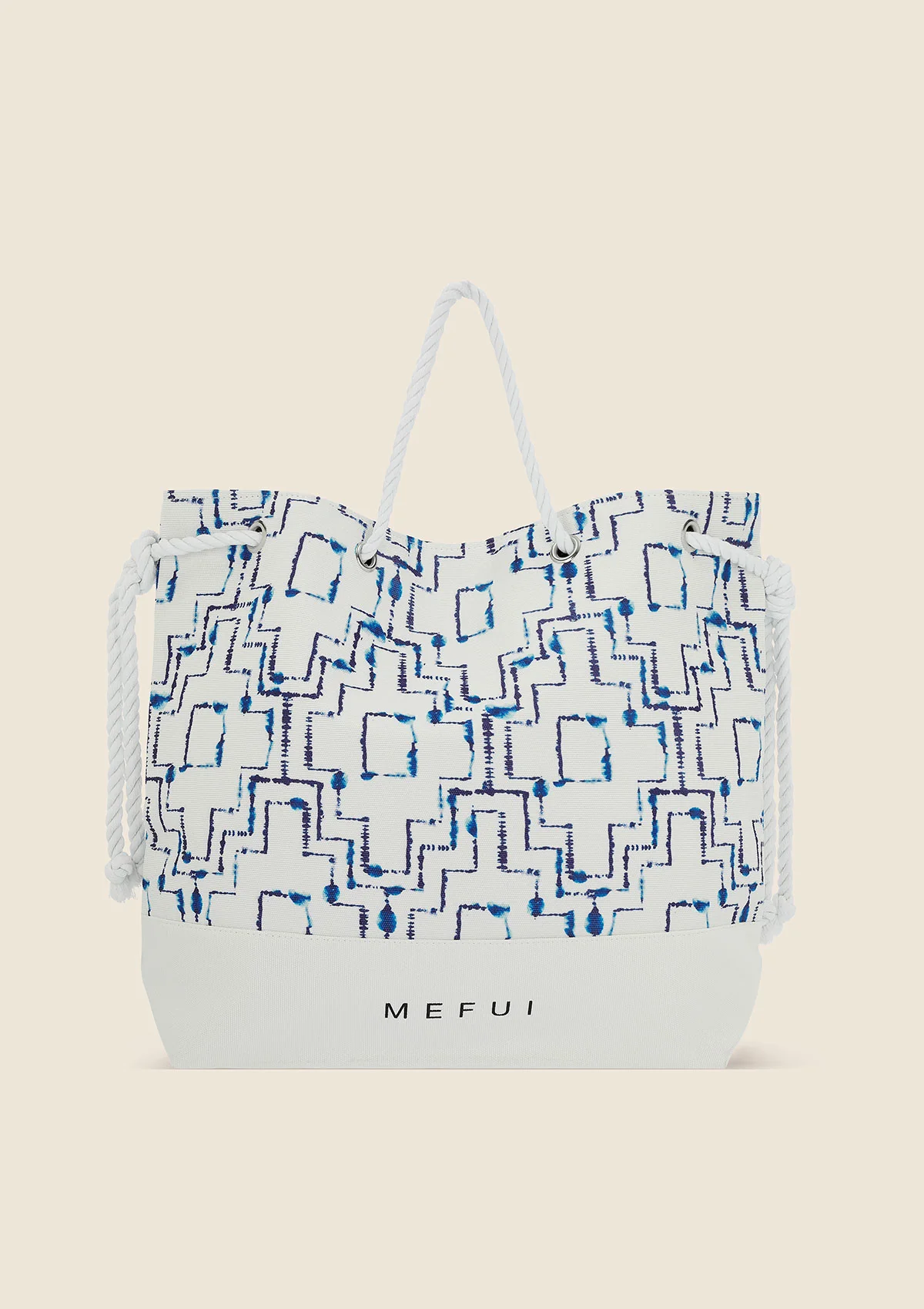 Me fui beachbag in tessuto fantasia bianca e blu