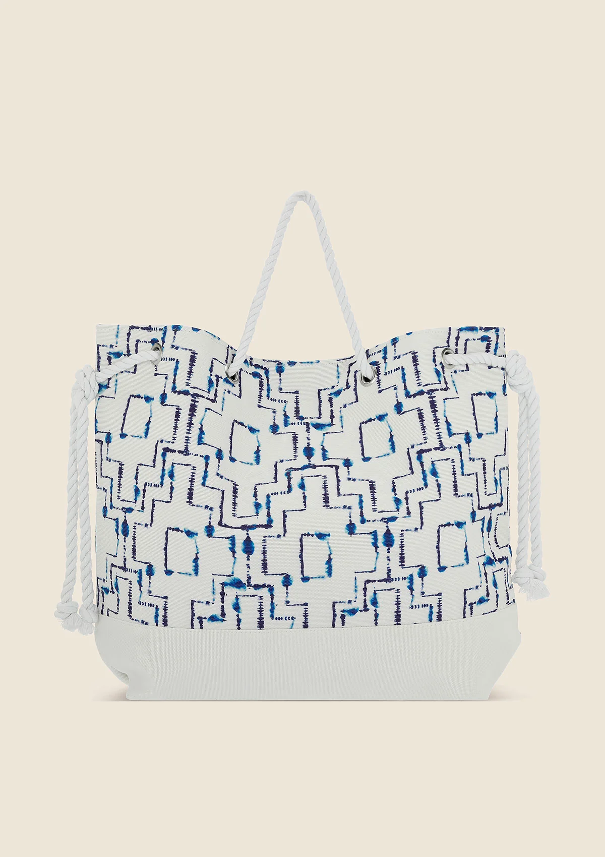 Me fui beachbag in tessuto fantasia bianca e blu