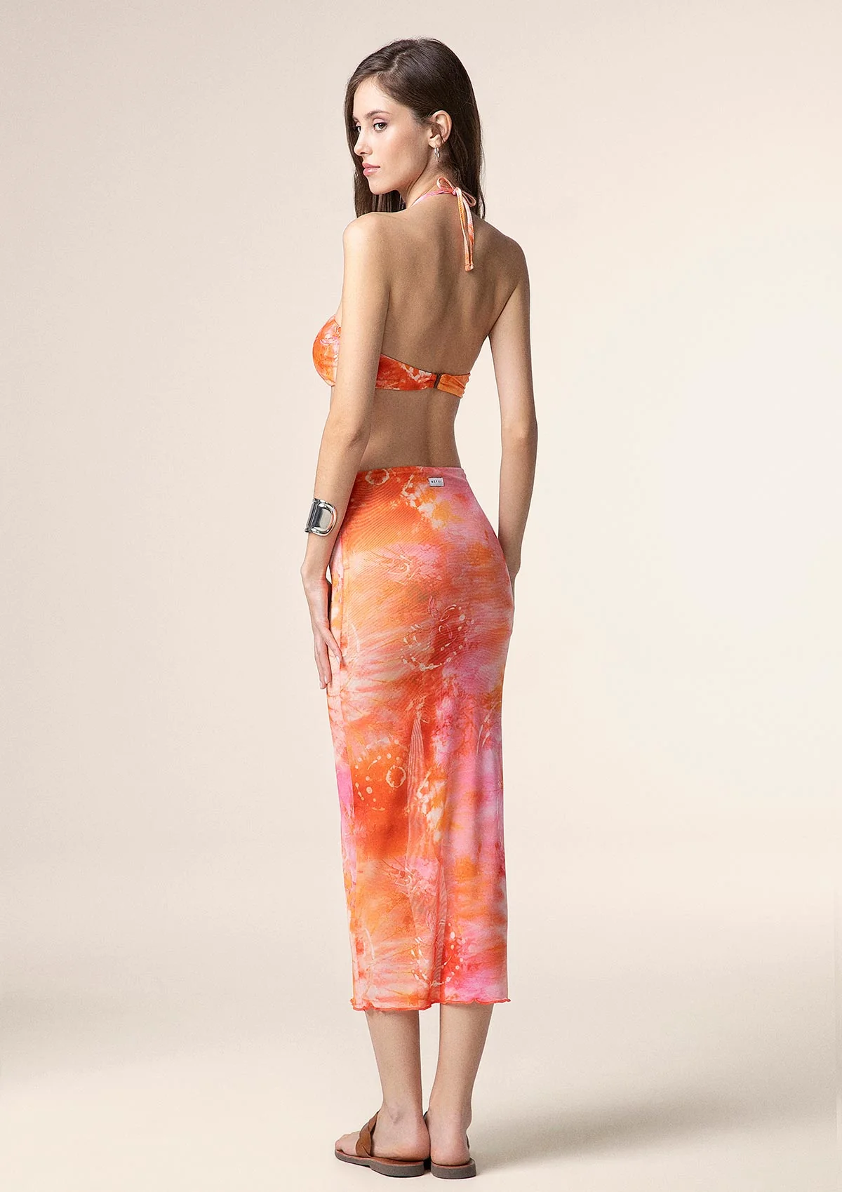 Me fui gonna midi in fantasia arancio