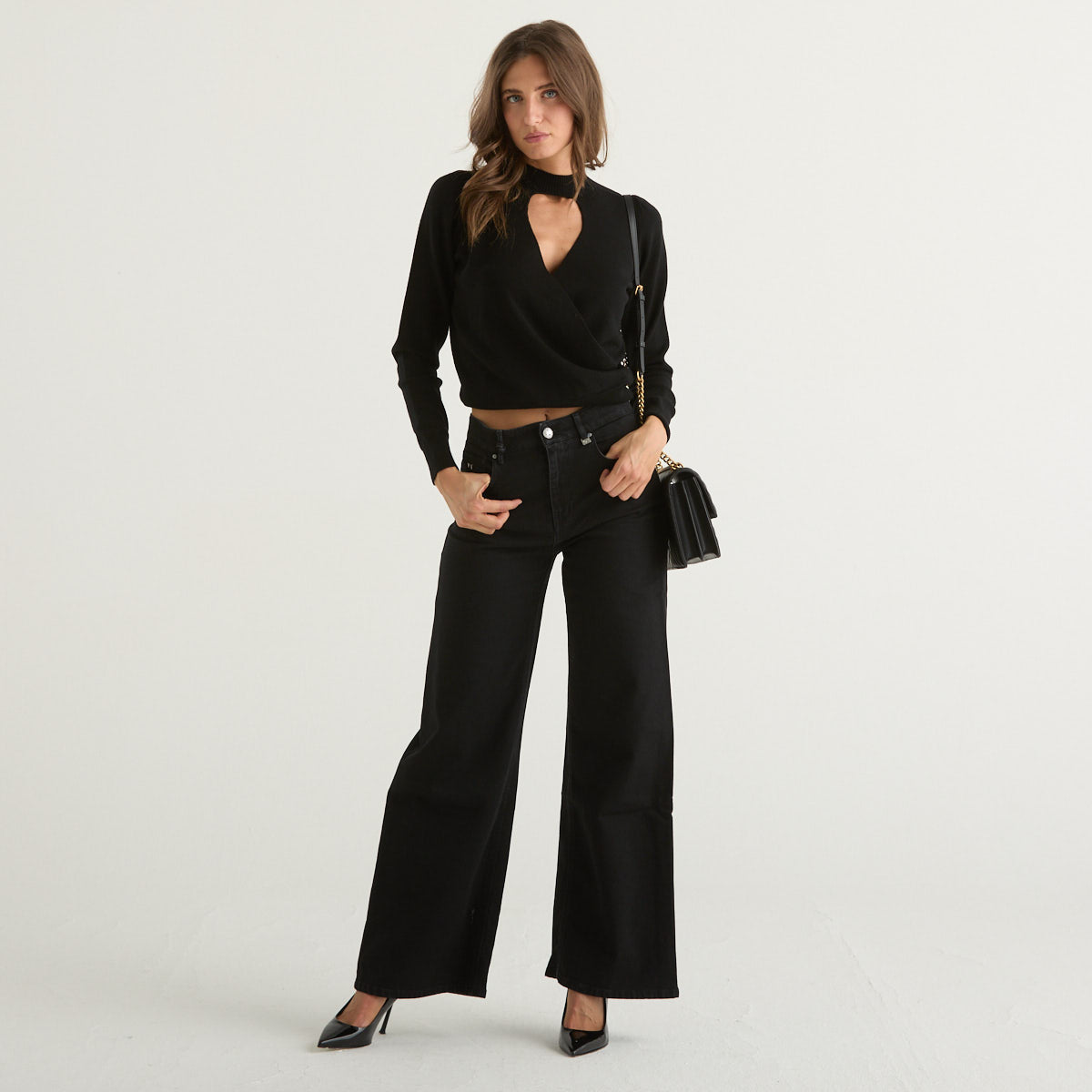 Tramarossa jeans monica wide denim cotone nero