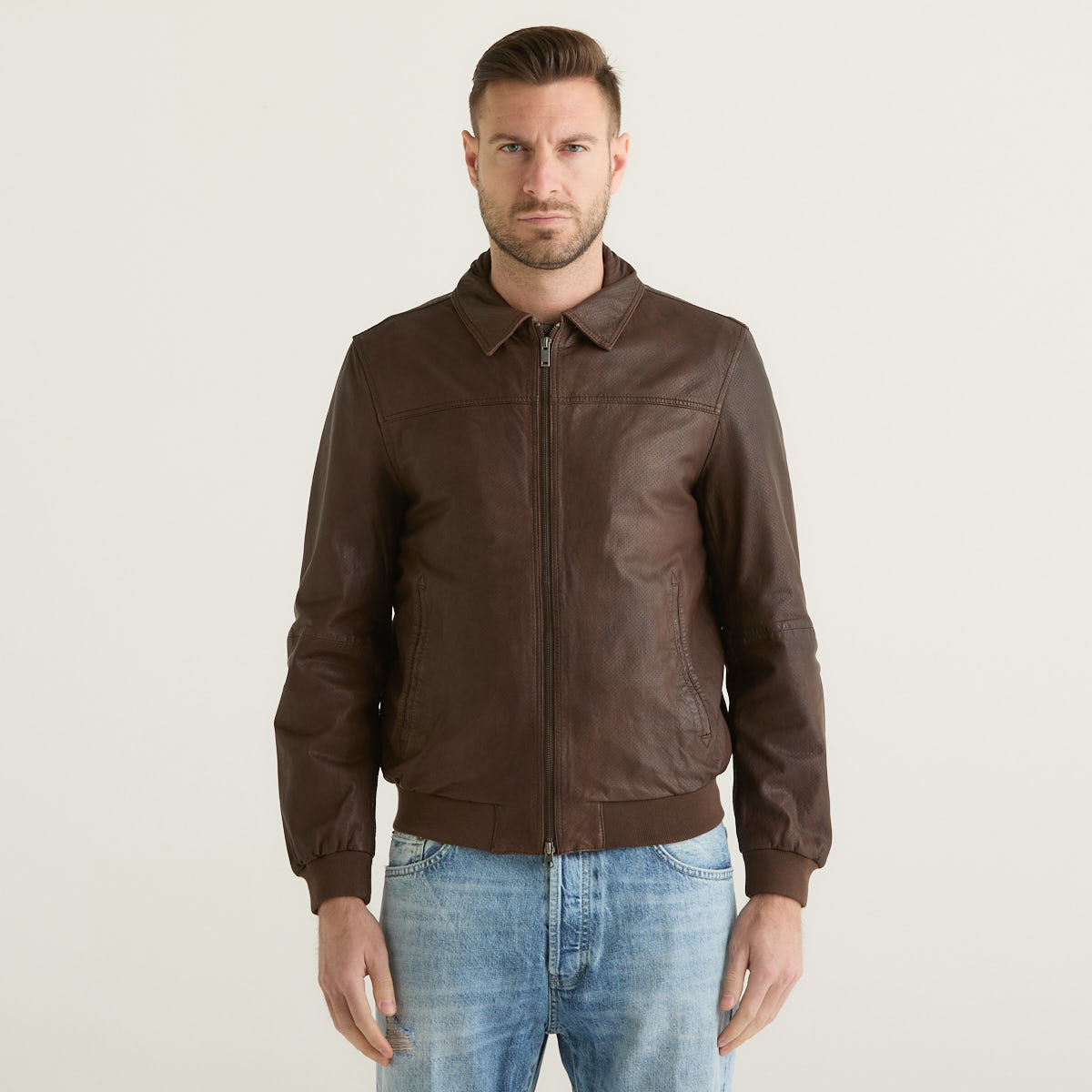 Minoronzoni giubbotto in pelle marrone