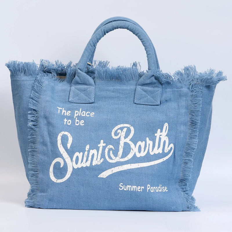 Mc2 Saint Barth borsa Vanity in lino azzurra
