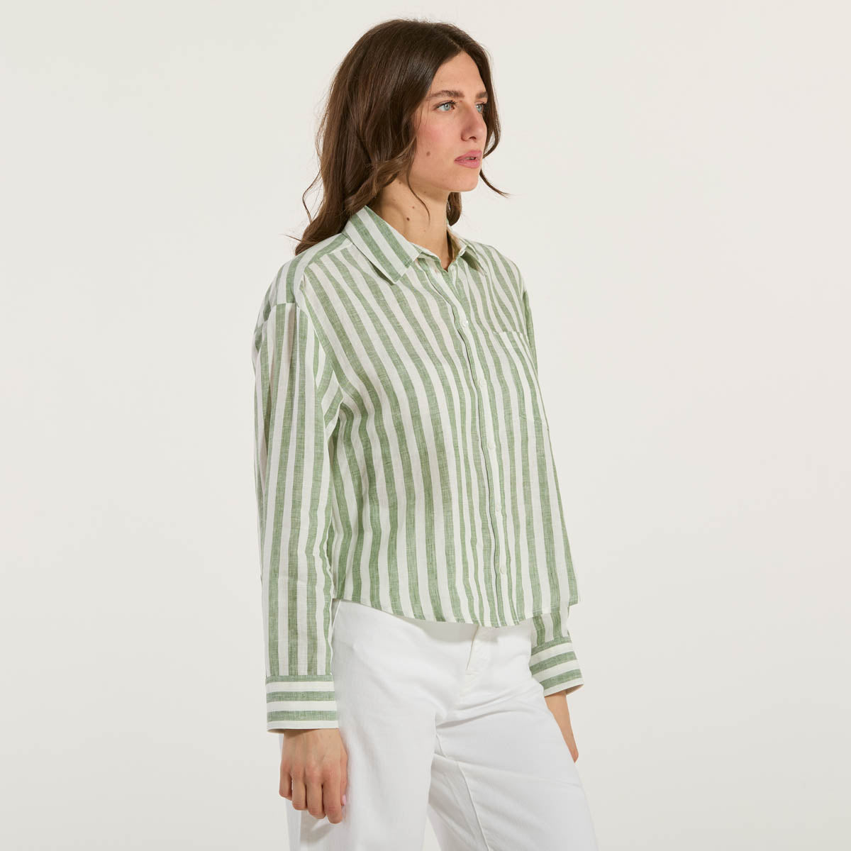 Maxmara camicia in puro lino a righe bianco verde