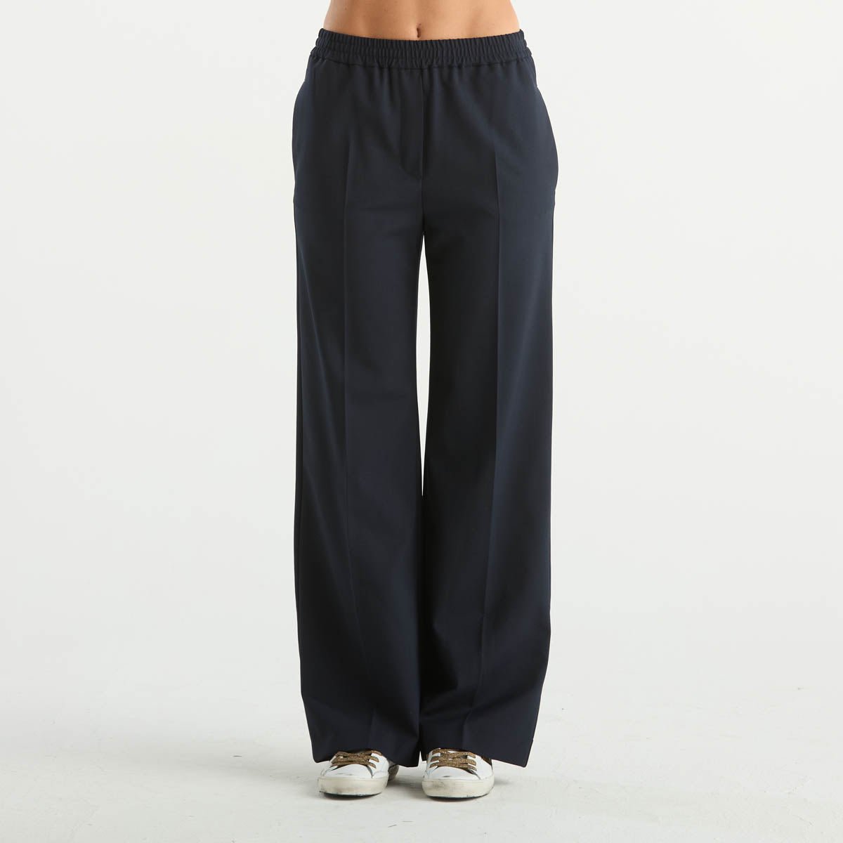 Maxmara pantalone con coulisse in tessuto blu