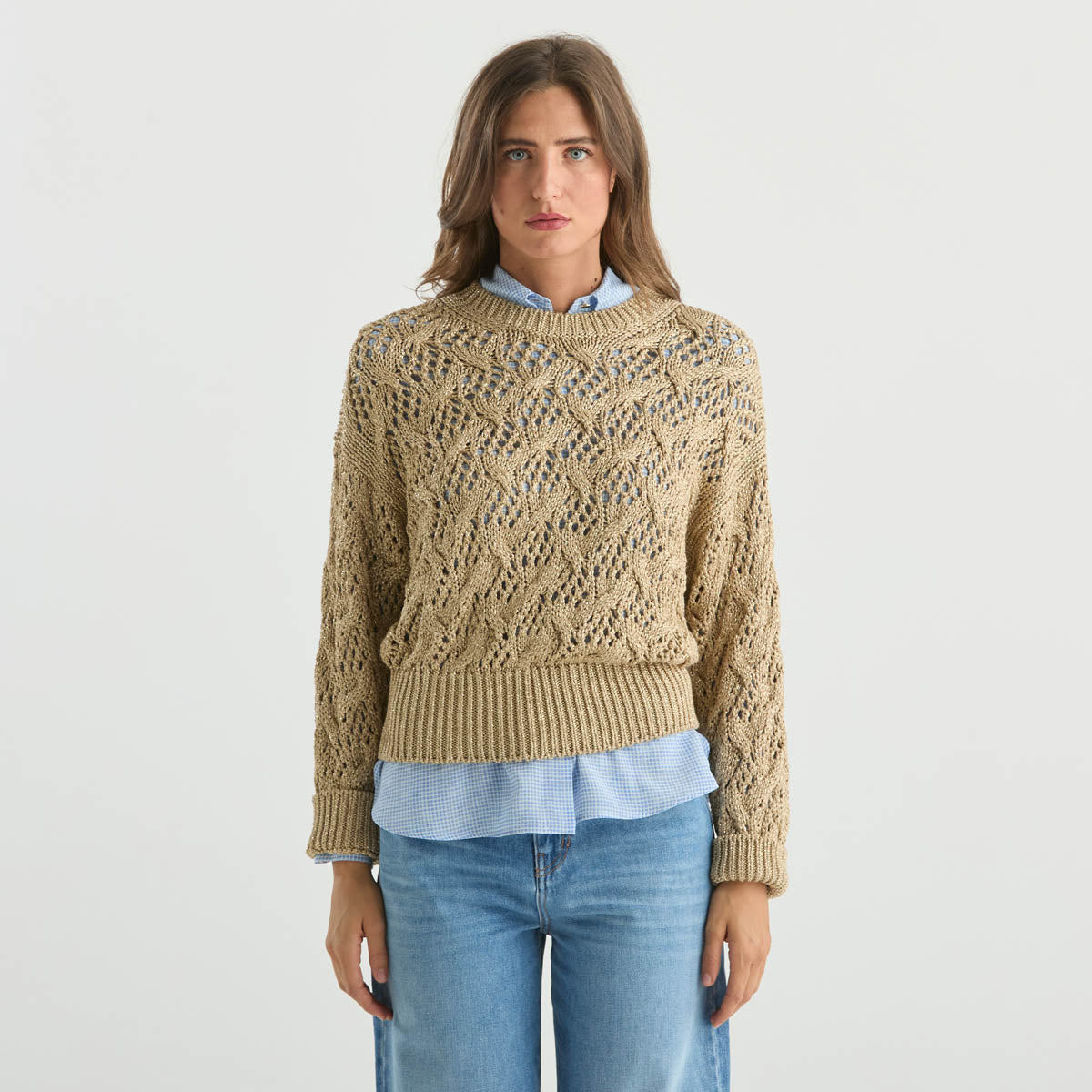 Maxmara maglione pilade traforato in tessuto oro