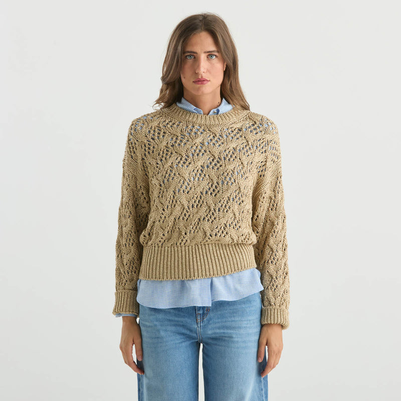 Maxmara maglione pilade traforato in tessuto oro