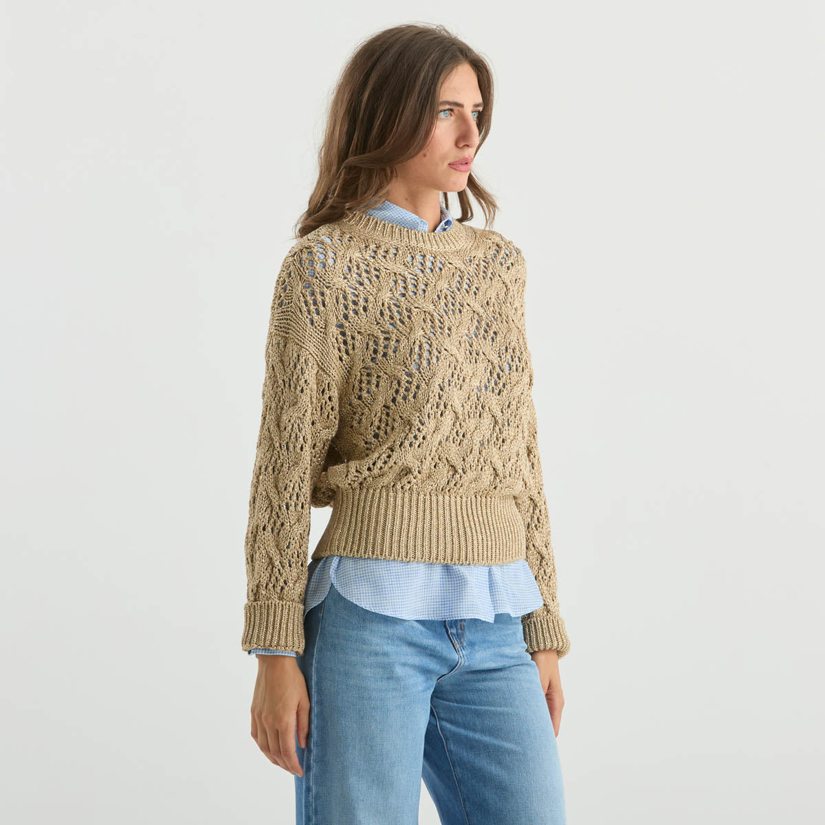 Maxmara maglione pilade traforato in tessuto oro