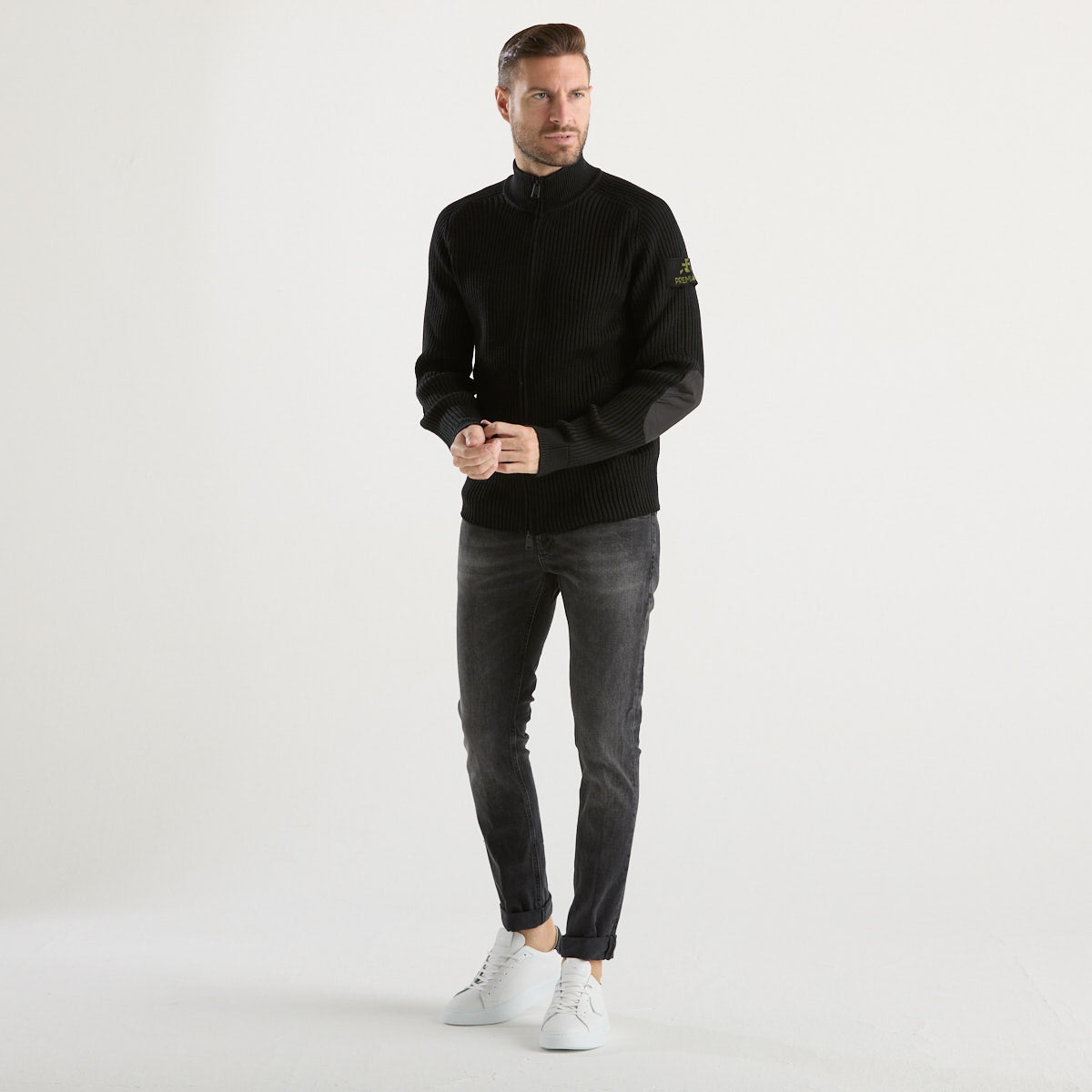 Premiata maglione con zip in tessuto nero