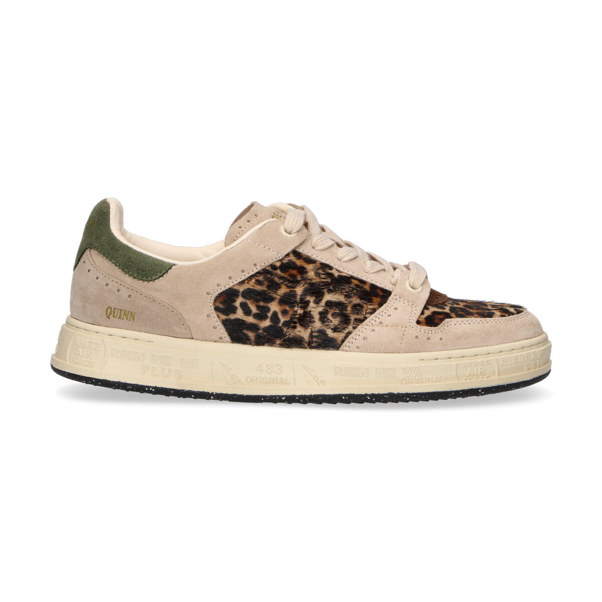 Premiata sneaker Quinn beige e cavallino maculato