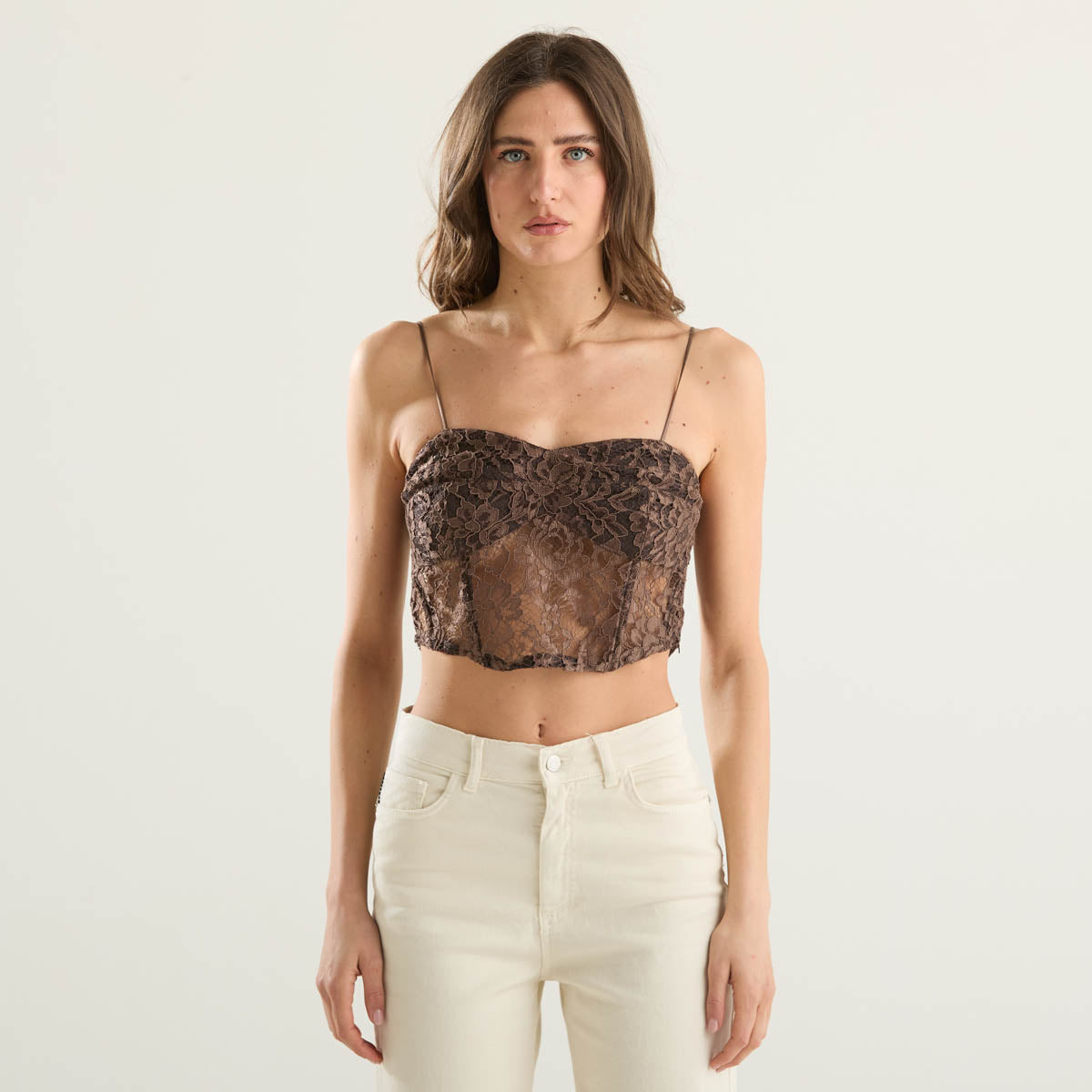 Haveone top in pizzo marrone