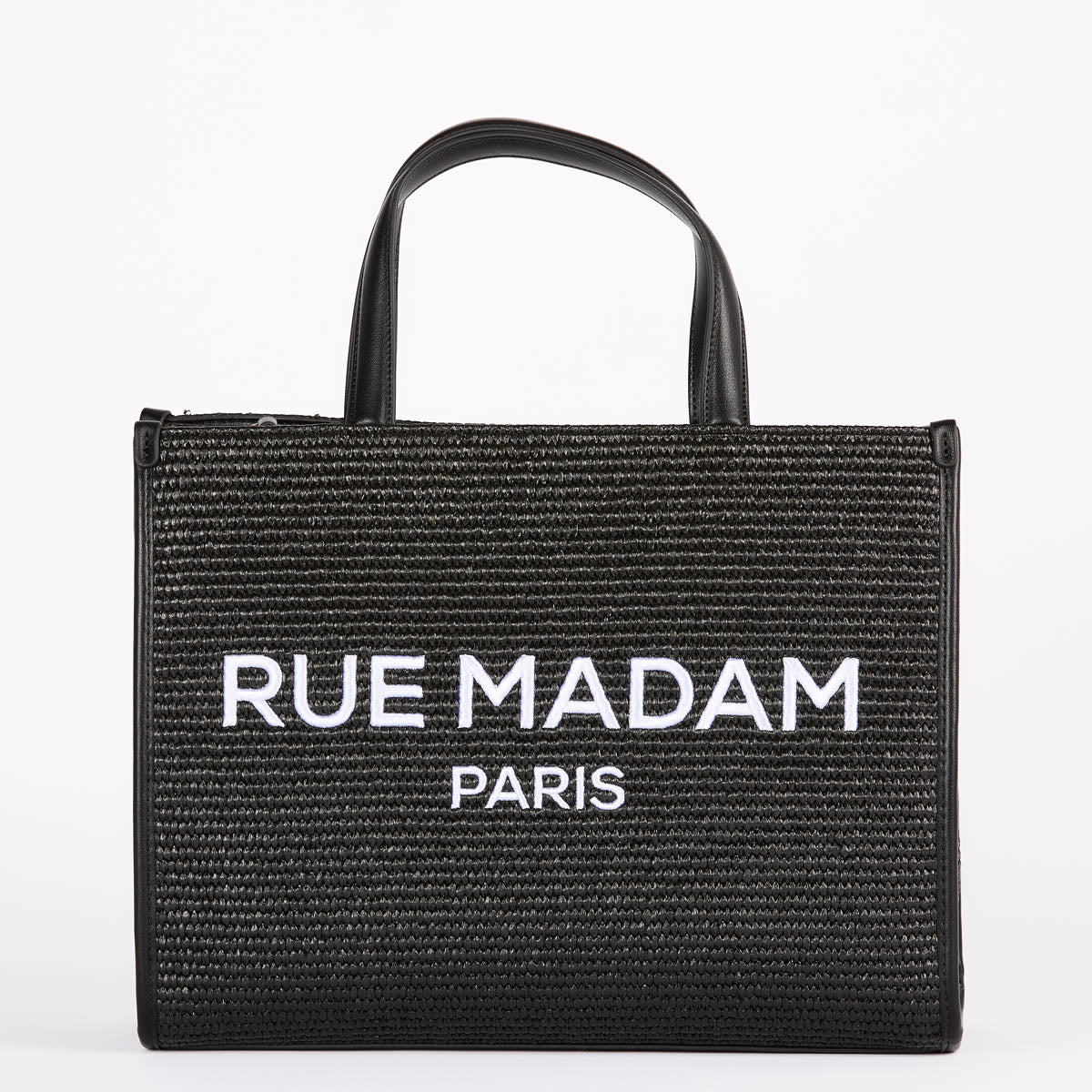 Rue Madam summer tote bag logata raffia nera