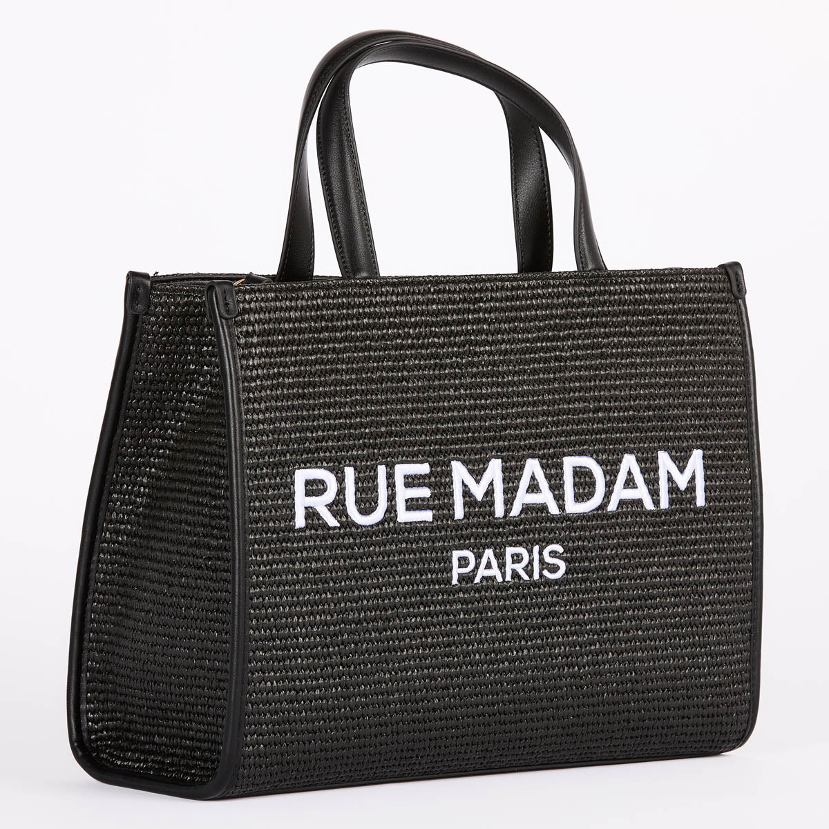 Rue Madam summer tote bag logata raffia nera