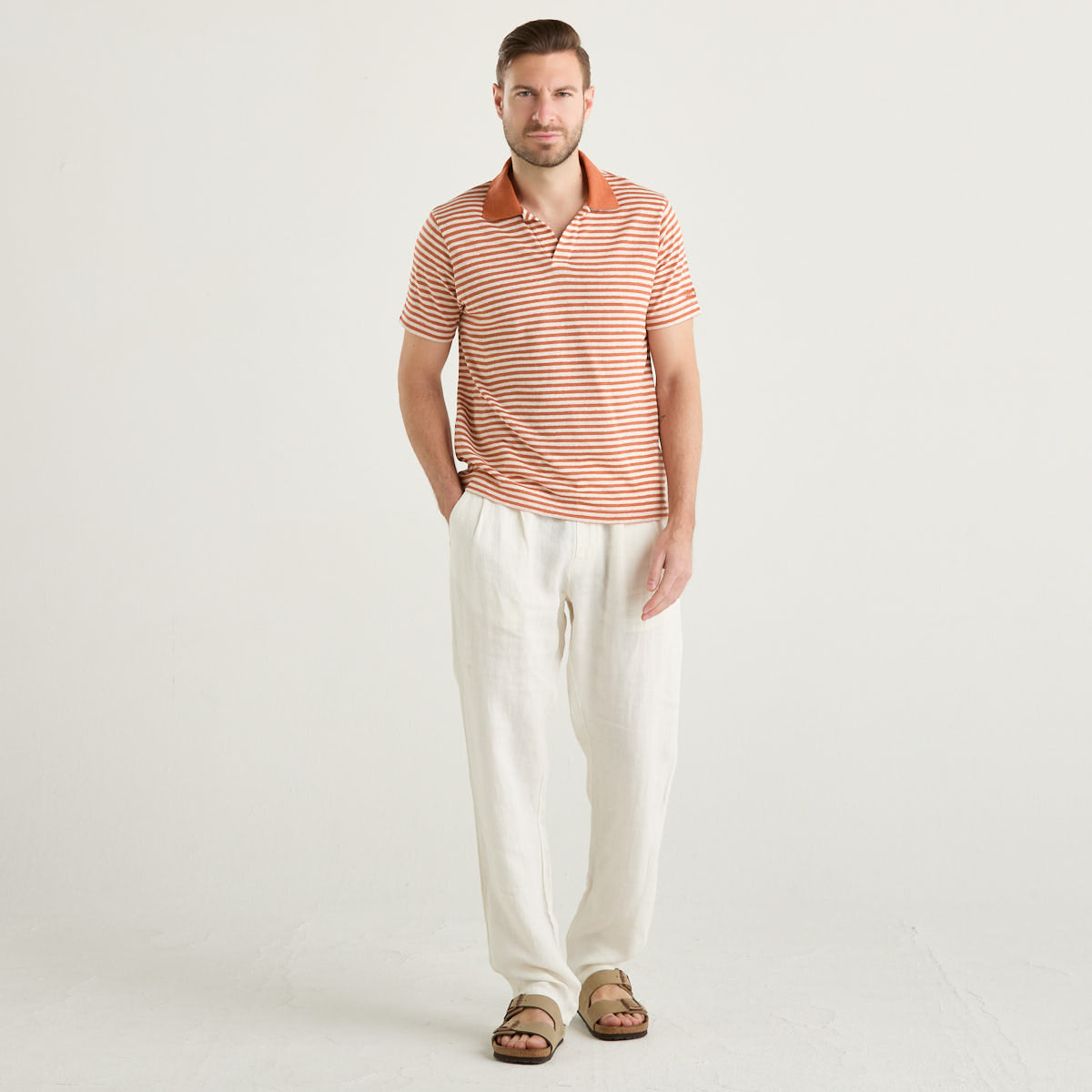 Mc2 Saint Barth polo a righe in cotone mattone