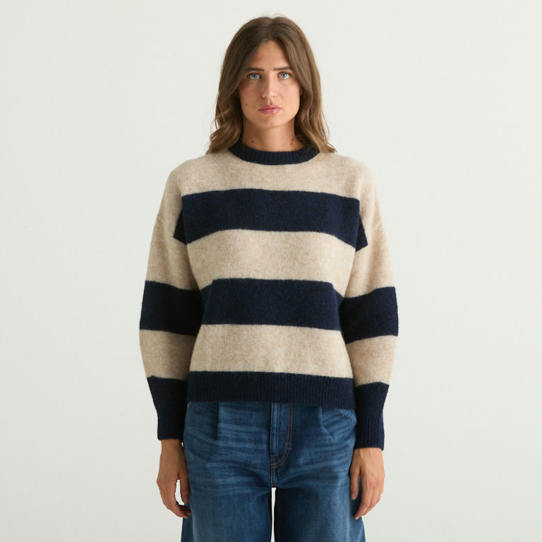 Maxmara maglione in lana a righe beige e blu