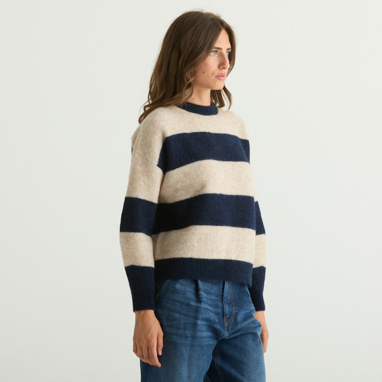 Maxmara maglione in lana a righe beige e blu