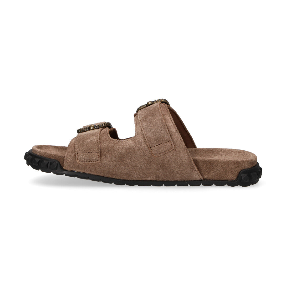 Ash ciabatta Twister con fibbie camoscio tortora