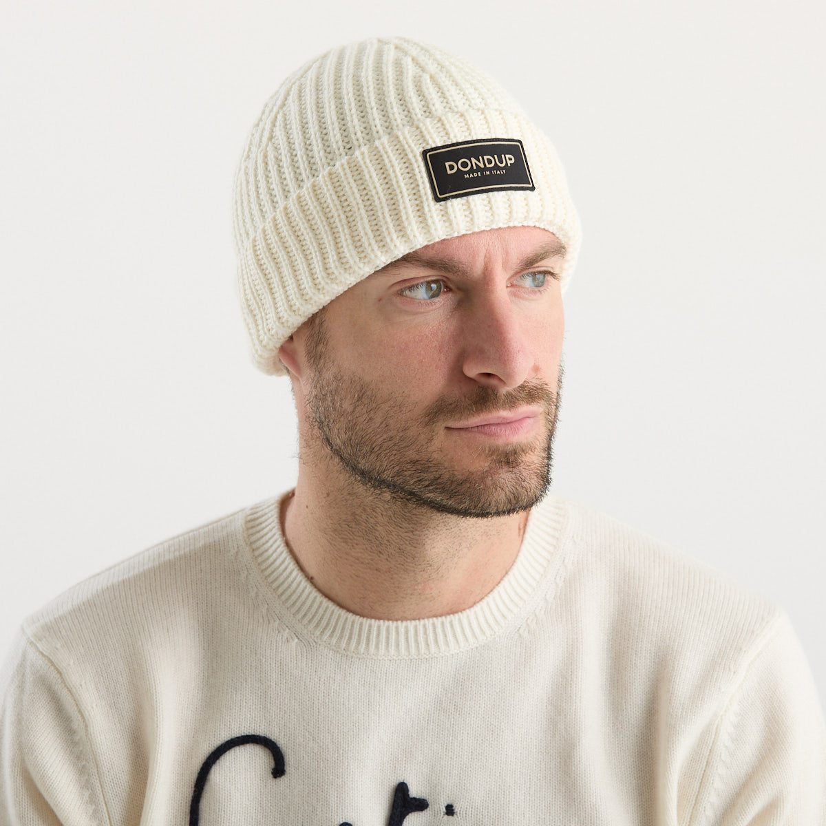 Dondup berretto logato a coste panna