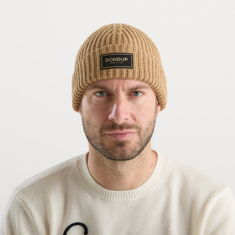 Dondup berretto logato a coste beige