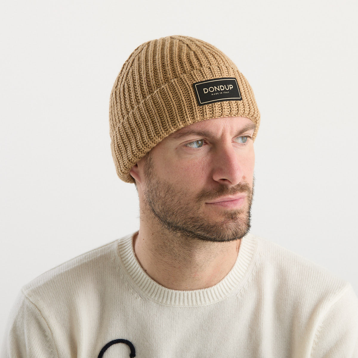 Dondup berretto logato a coste beige