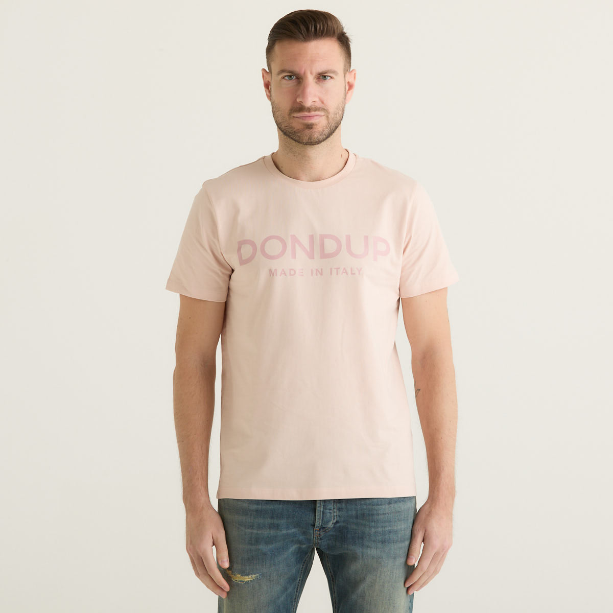 Dondup t-shirt basic con logo in tessuto rosa