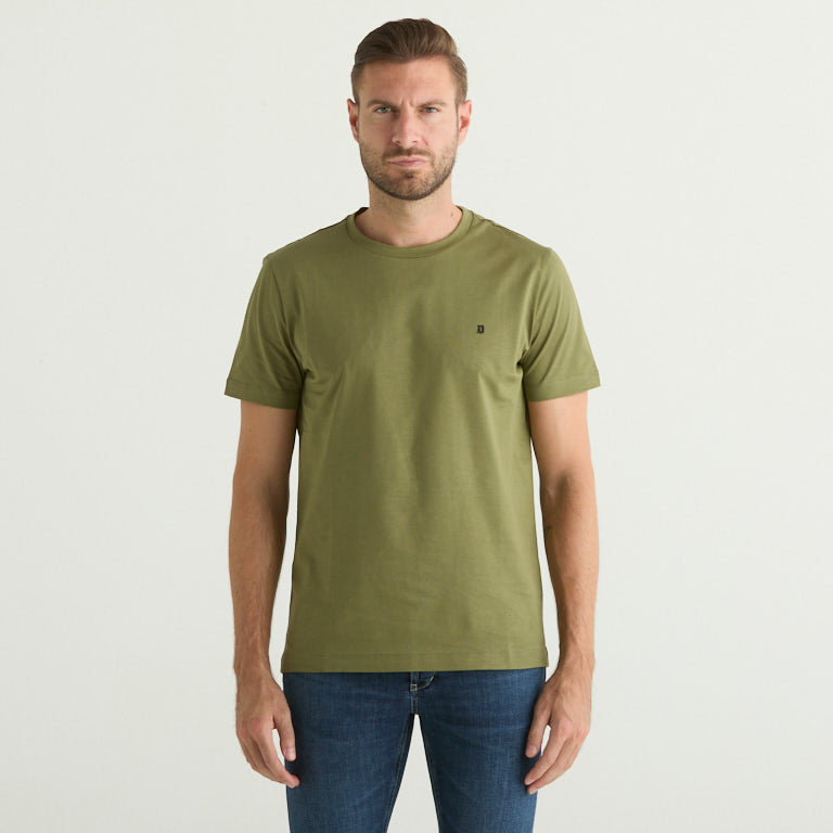 Dondup t-shirt basic con logo in tessuto verde