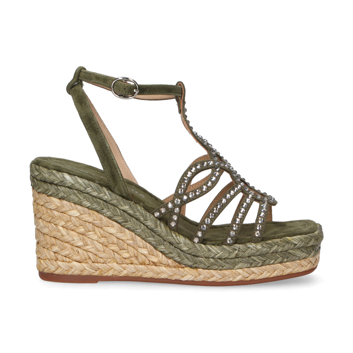 Alma En Pena sandalo zeppa camoscio verde beige