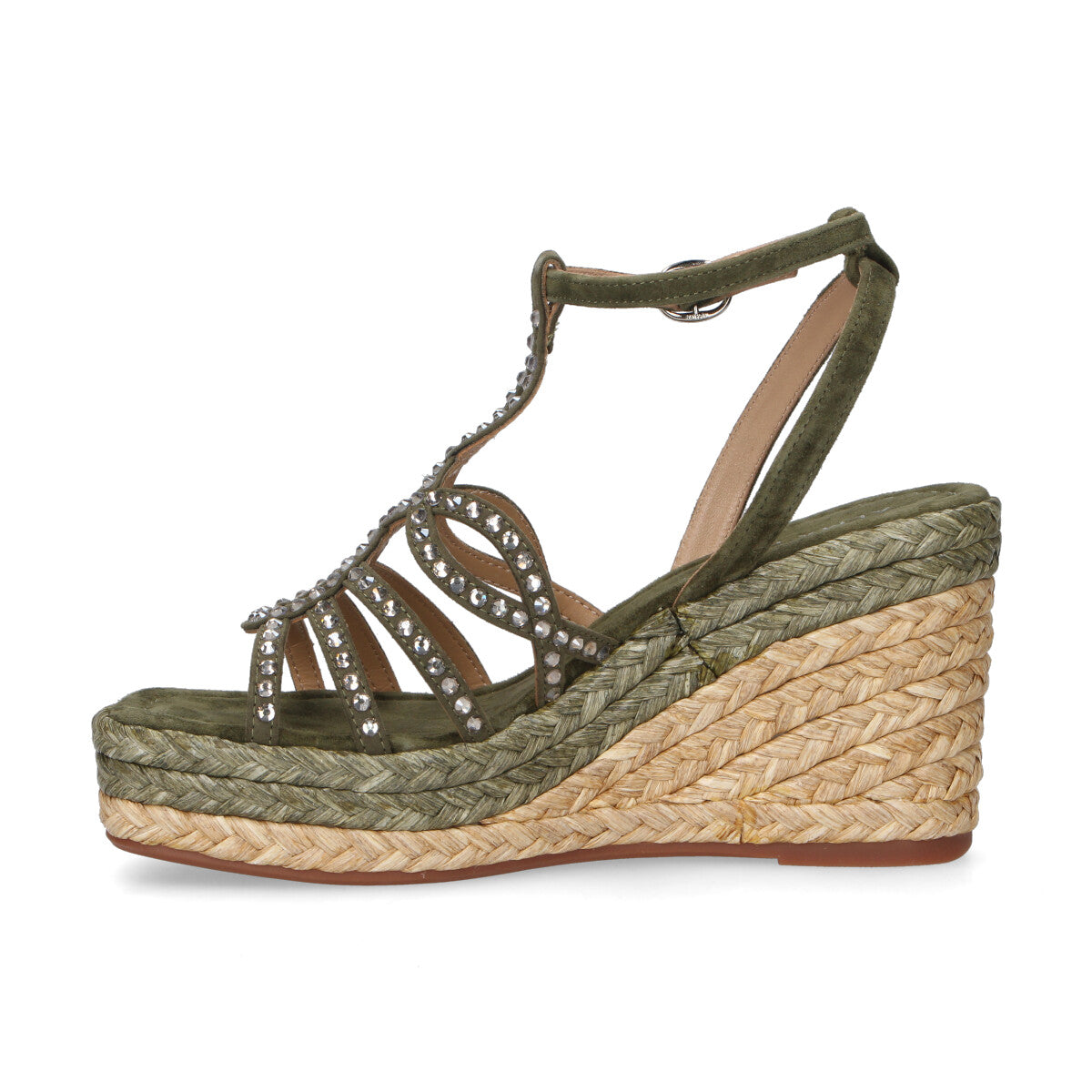 Alma En Pena sandalo zeppa camoscio verde beige
