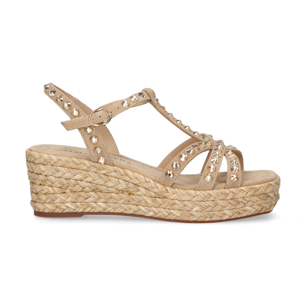 Alma En Pena sandalo con zeppa e strass sabbia