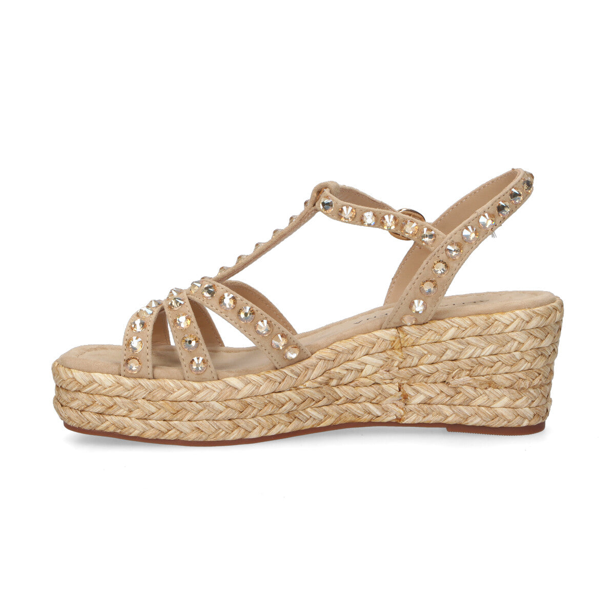 Alma En Pena sandalo con zeppa e strass sabbia
