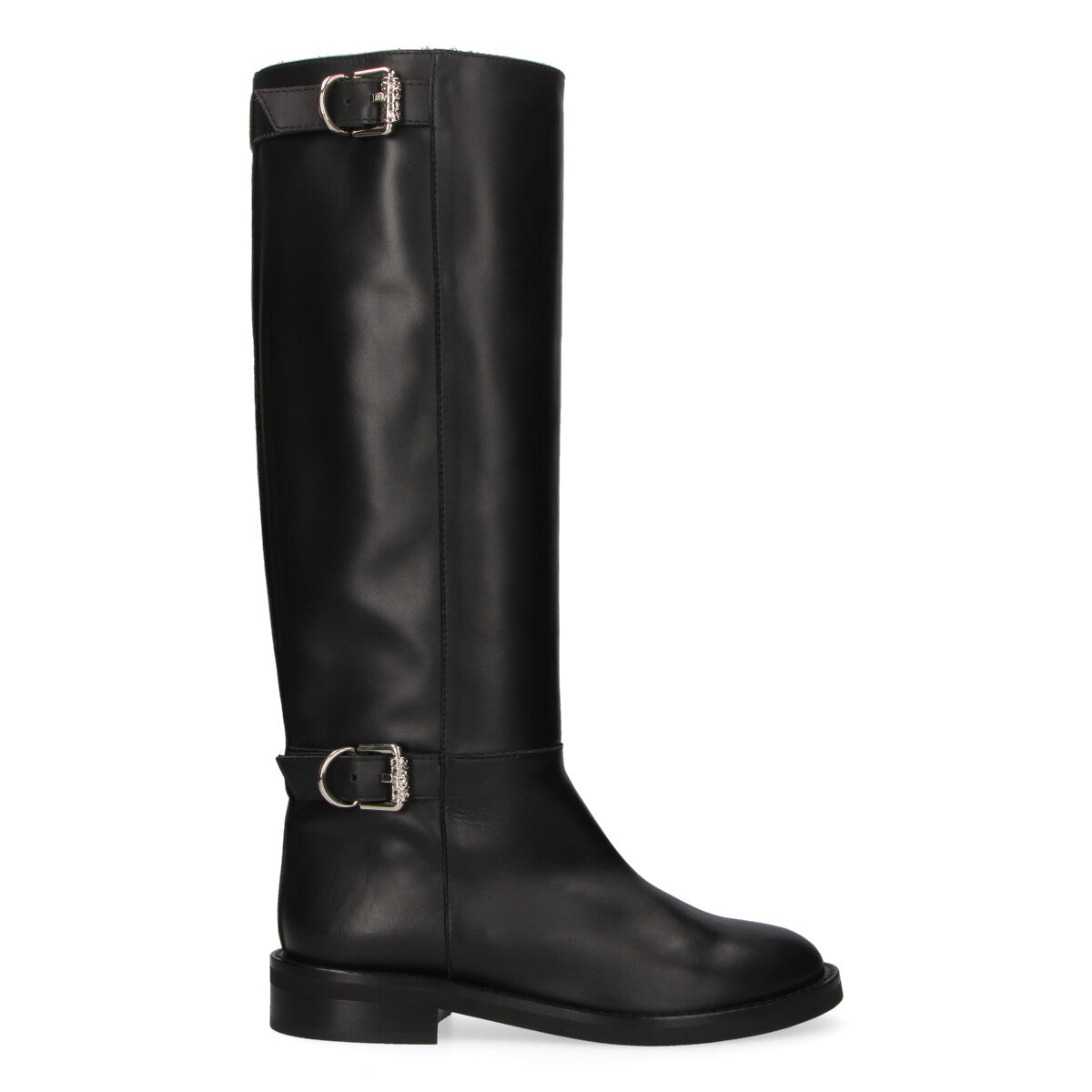 Via Roma 15 stivale biker fibbie pelle nera