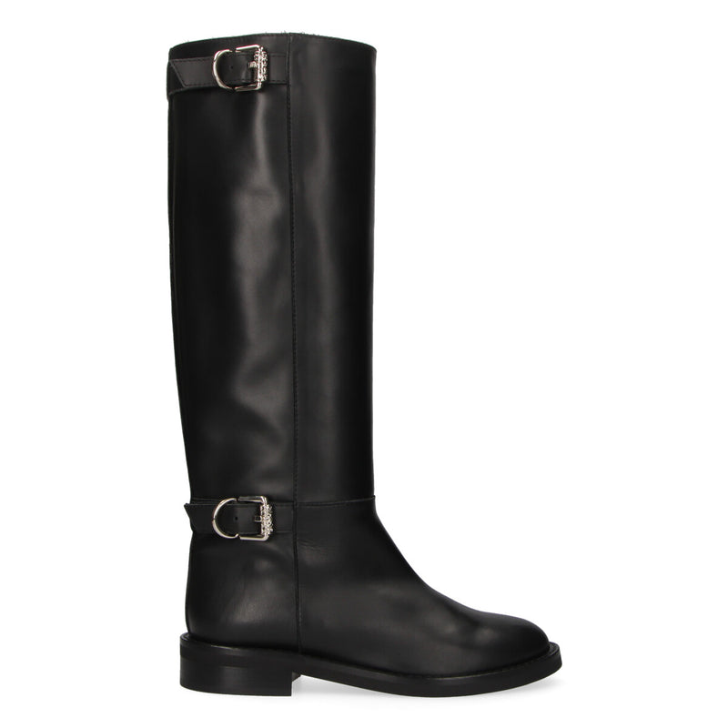 Via Roma 15 stivale biker fibbie pelle nera
