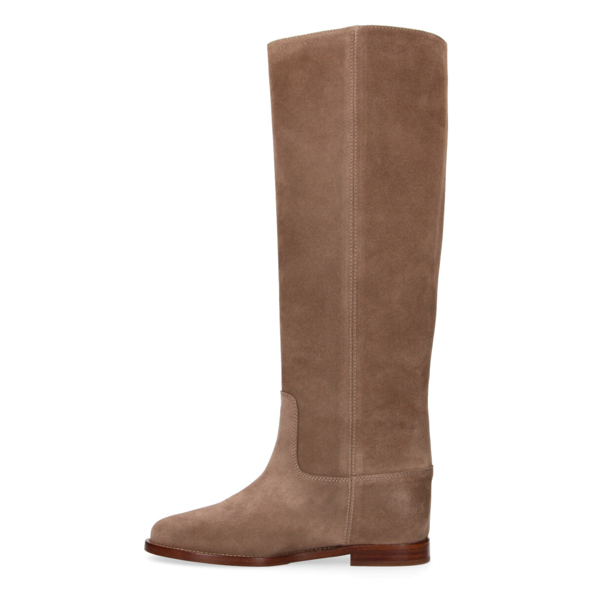 Via Roma 15 stivale V dorata in camoscio tortora