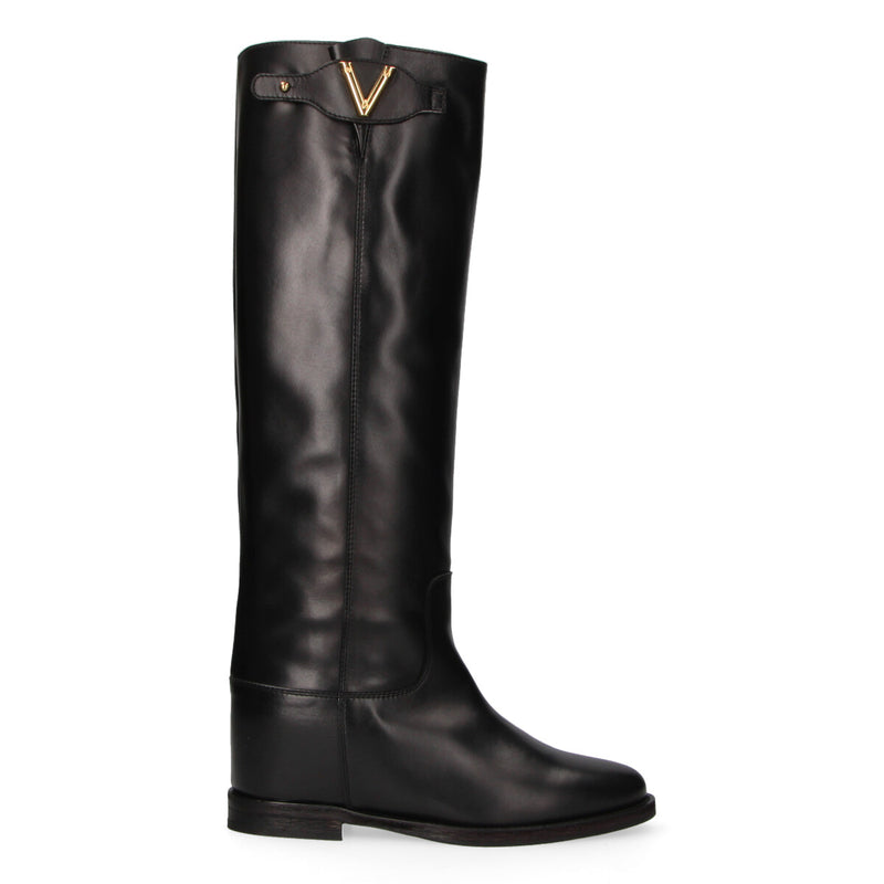 Via Roma 15 stivale tubolare pelle nera v oro