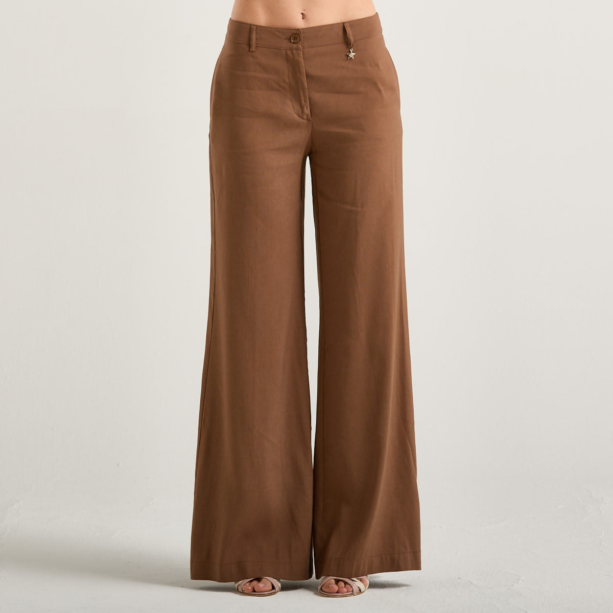 Souvenir pantalone a palazzo lino/viscosa cammello