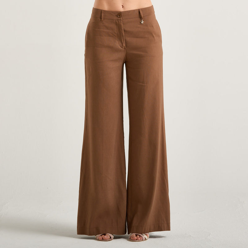 Souvenir pantalone a palazzo lino/viscosa cammello