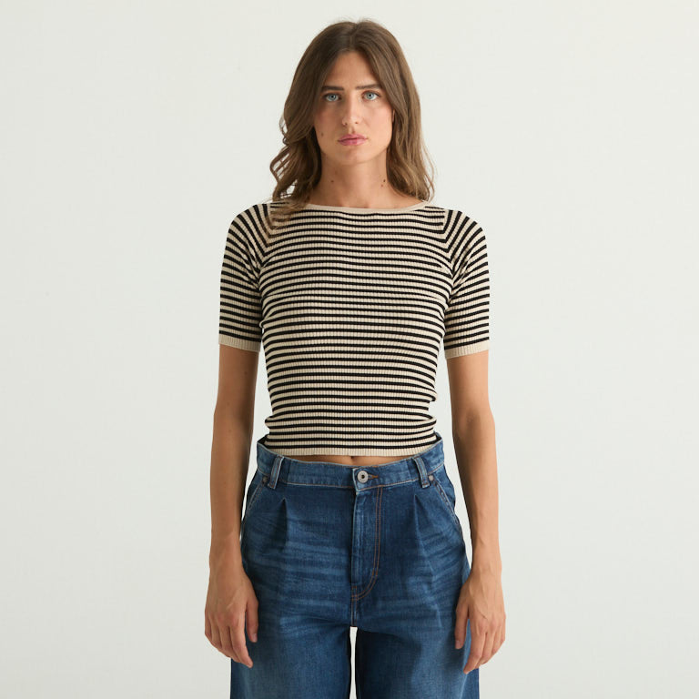 Maxmara maglia in viscosa a righe beige e blu