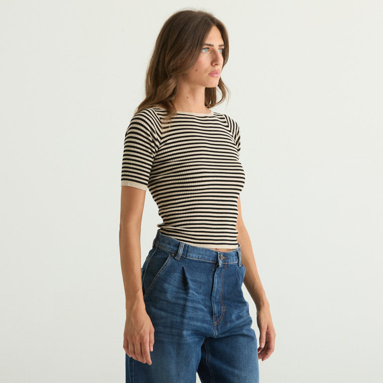 Maxmara maglia in viscosa a righe beige e blu