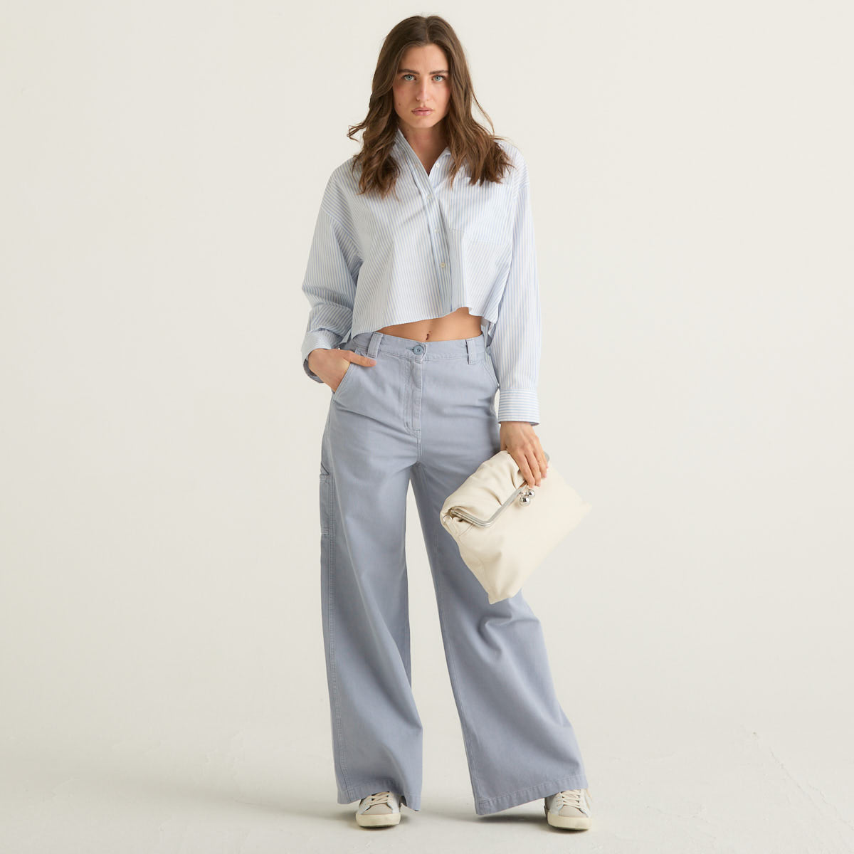 MaxMara camicia in popeline di cotone azzurra