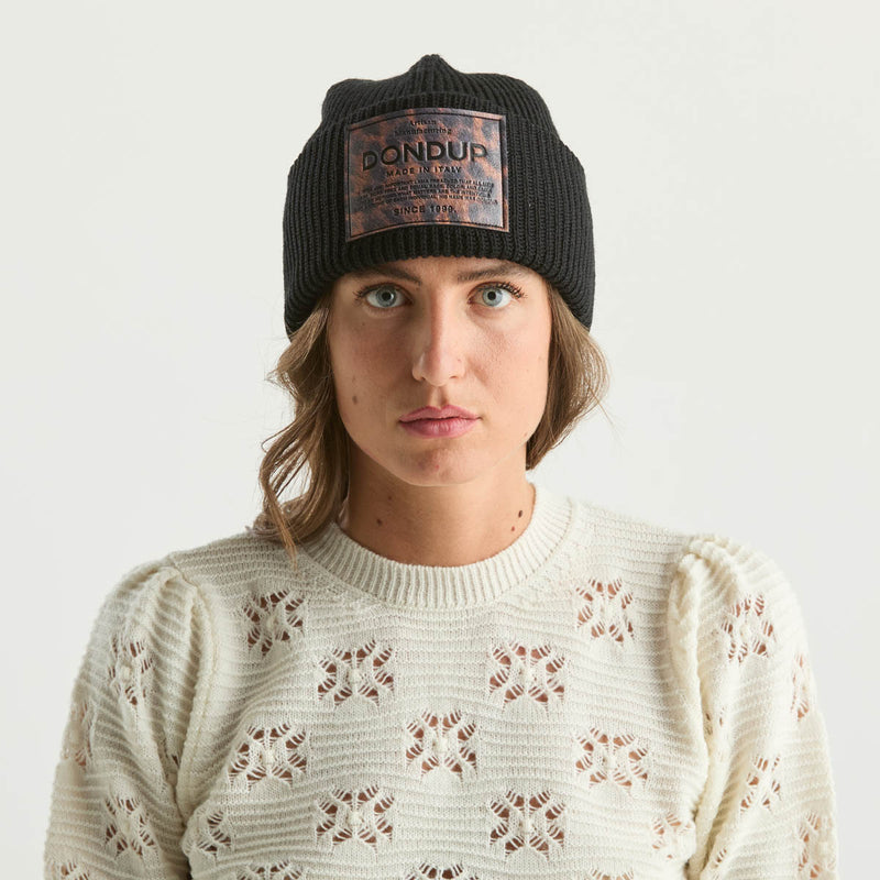 Dondup berretto nero logo maculato