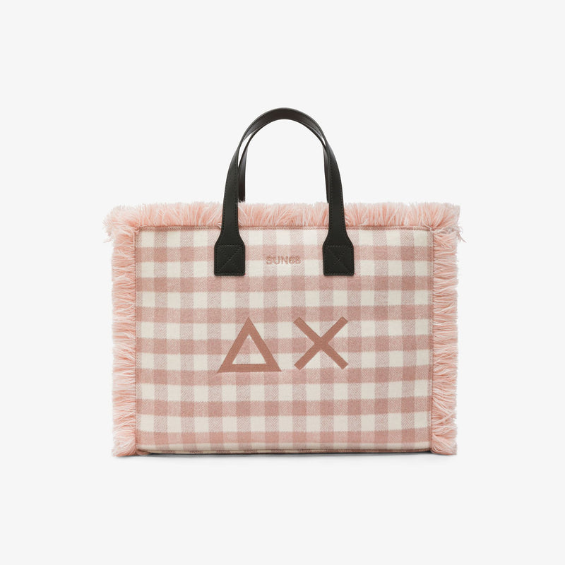 Sun68 Shopping bag midi Cali in lana check rosa
