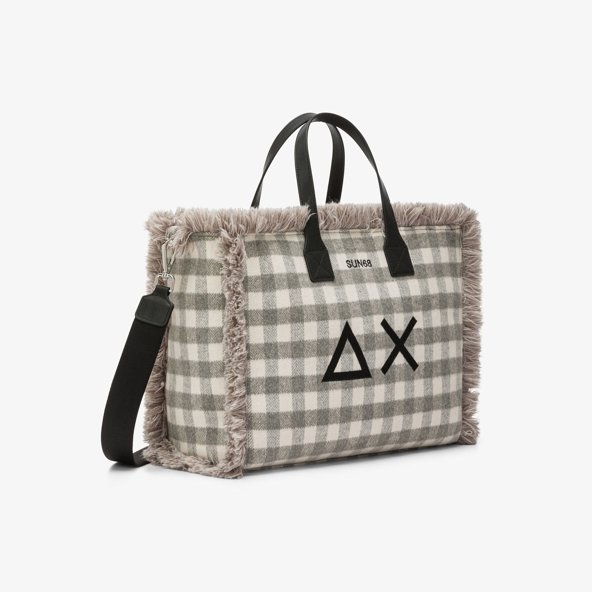 Sun68 Shopping bag midi Cali in lana check grigio