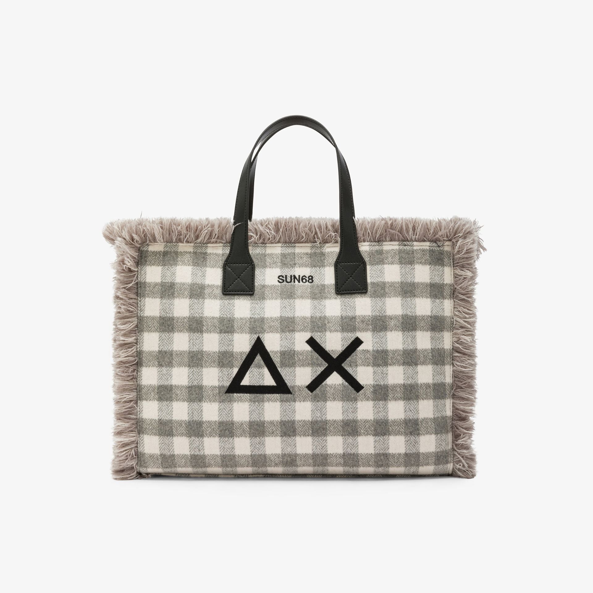Sun68 Shopping bag midi Cali in lana check grigio
