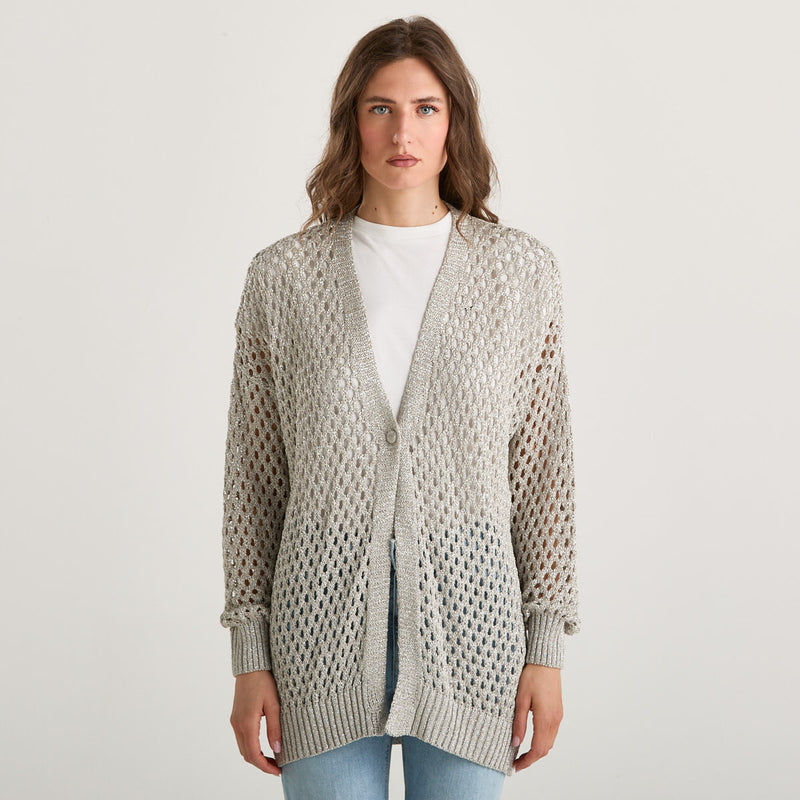 Souvenir cardigan traforato in maglia argento