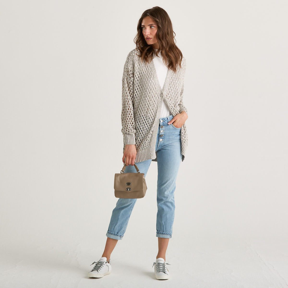 Souvenir cardigan traforato in maglia argento