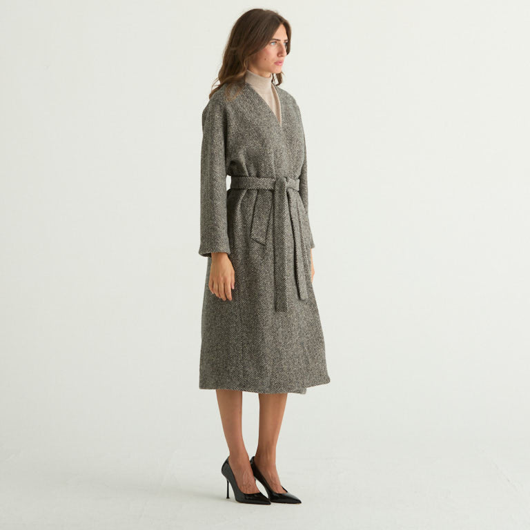 Mamxara cappotto zenica in tweed di lana grigio