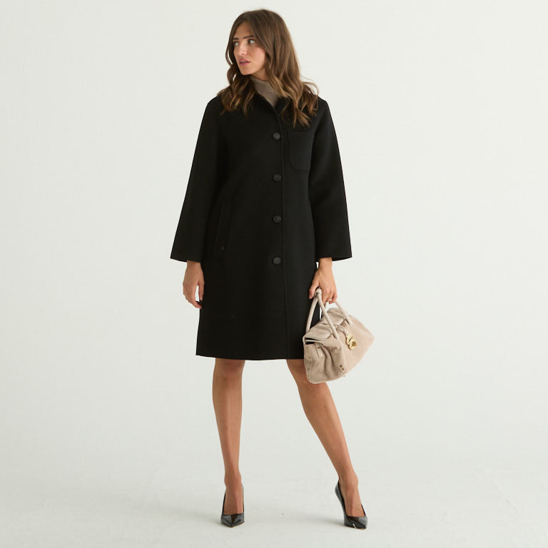 Maxmara Cappotto zenone in drap di pura lana nero
