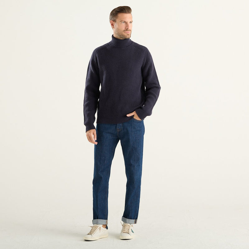 Cruna maglione dolcevita uomo Ginza in lana merino blu notte