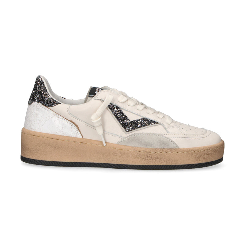 4B12 sneaker Playnew in pelle bianca e glitter
